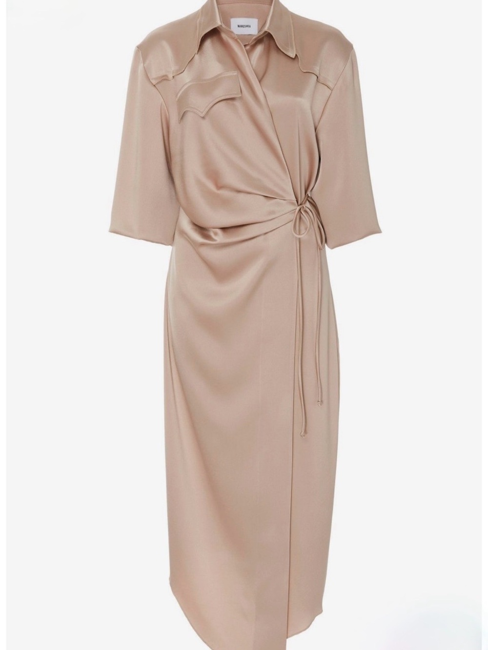 NANUSHKA
Lais Blush Satin Shirt Wrap Dress In Dusty Pink M